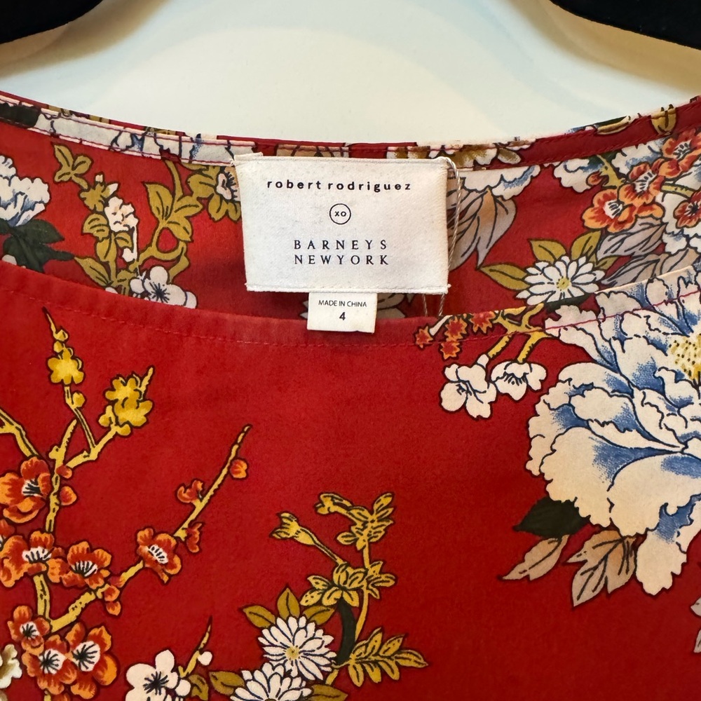 Robert Rodriguez for Barney’s Red Floral Blouse with Ruffle Sleeves - Picture 3 of 5